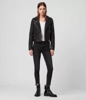 AllSaints Womens Leather Traditional Conroy Biker Jacket, Black, Size: 12