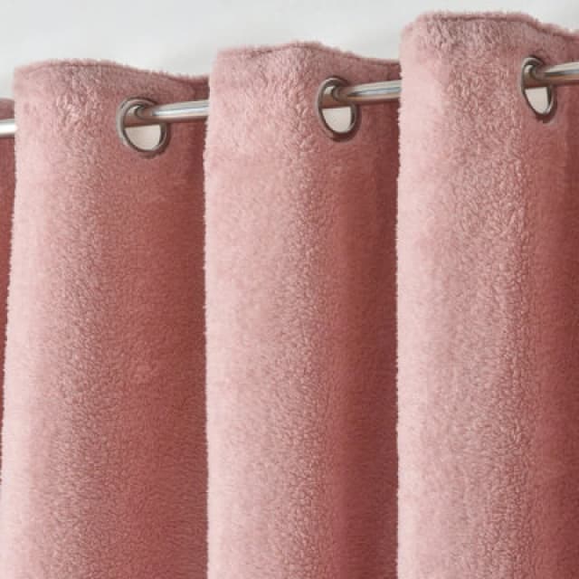 Velosso Teddy Fleece Lined Thermal Curtains - Ring Top, Energy-Saving, Warm And Cosy Fleece Curtains - Machine Wash Cold - Blush Pink