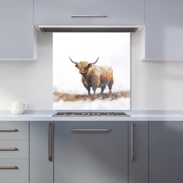 Warren Reed - Designer Highland Cow Watercolour Kitchen Splashback in Brown Size: 600mm x 600mm Brown Unisex 600mm x 600mm