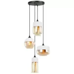 Italux Lighting - Italux Molina - Modern Hanging Pendant Black 4 Light with White, Amber Shade, E27 Dimmable