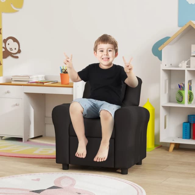 HOMCOM Kids Recliner Chair with Adjustable Backrest & Footrest, Black - Homcom 5061025012435