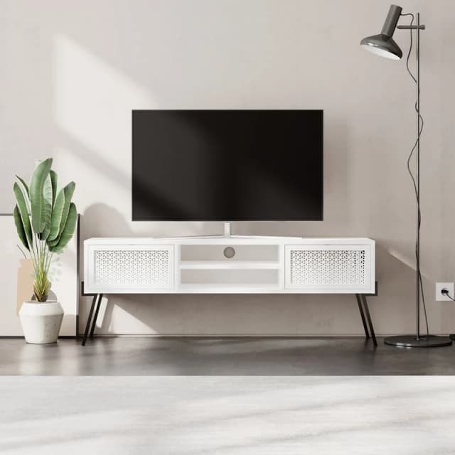 DECORTIE Decortie Naive Modern TV Stand Multimedia Centre TV Unit White With Storage Cabinet 140cm M.TV.23264.2