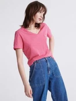 Superdry Orange Label Essential V-Neck T-Shirt - Pink, Size 14, Women