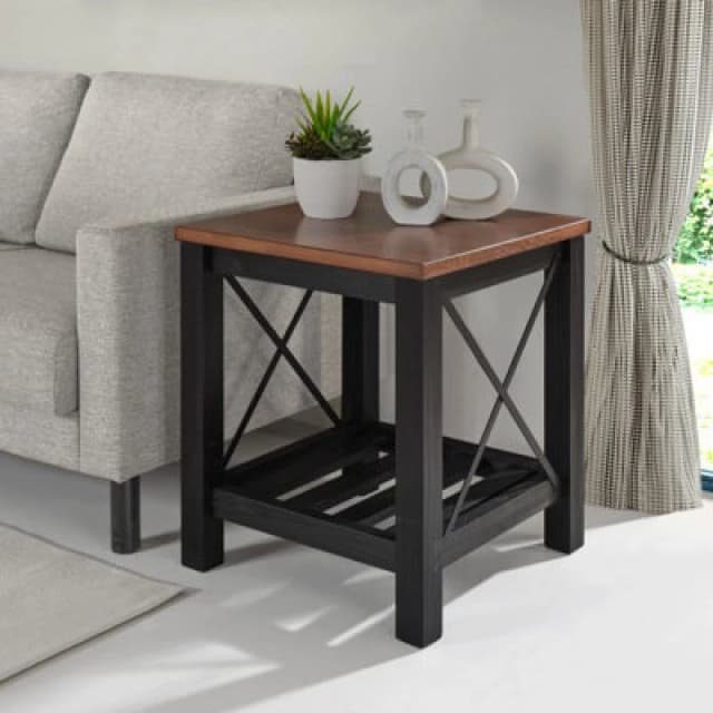 Mercers Furniture Cottage Black Painted Pine Lamp Table Wooden With Storage Shelf 60H X 50W X 50D Cm