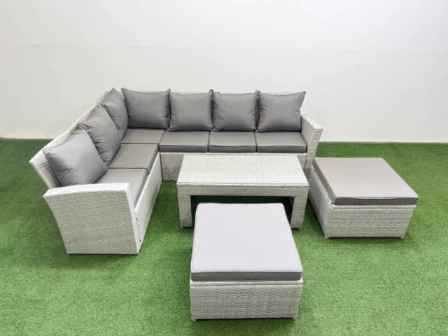 Fimous Outdoor 8 Seater Corner Sofa Sets with 2 Big Stools Light Grey Mixed Light Grey Unisex