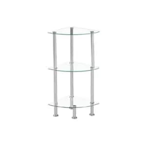 Modernique Glass Shelf 3 Tier Storage Unit, Rectangular Shape In Clear Glass With Chrome Stand