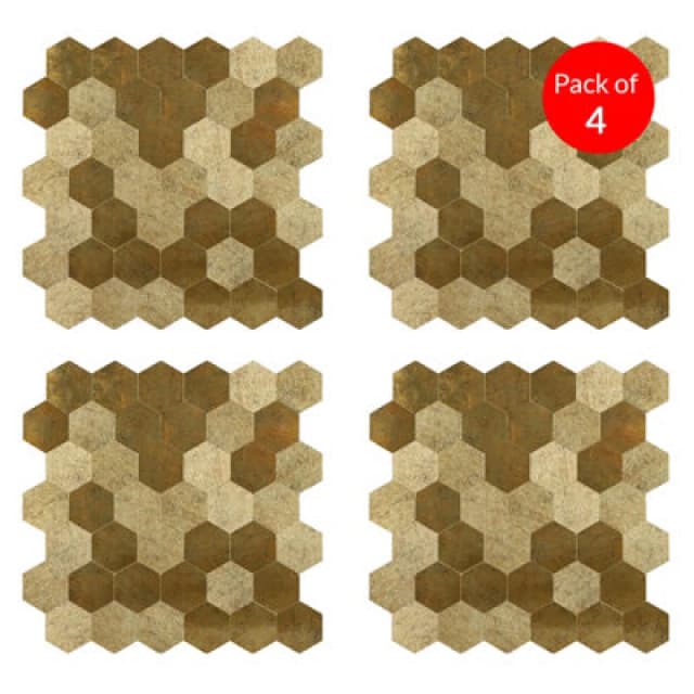 Ener-J Large Luxe Gold Hexastyle Aluminum Peel And Stick Tile Size:290 X 288 X 4mm (Pack Of 4)
