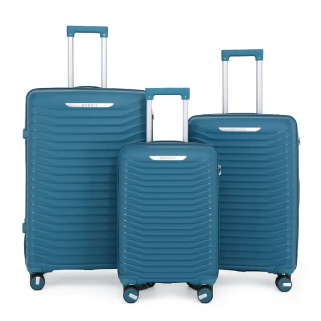Infinity Leather Hard Shell Classic Suitcase 8 Wheel Cabin TSA Luggage Case Holiday Travel in Blue Size: Medium Blue Unisex Medium