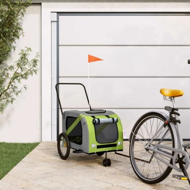 vidaXL Pet Bike Trailer Green and Grey Oxford Fabric and Iron, Green 93906