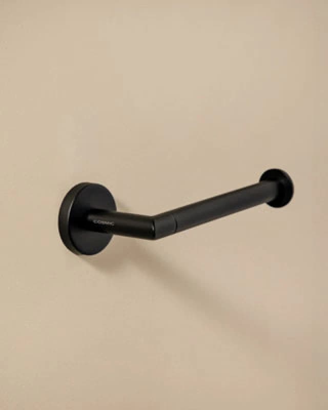 Cosmic Toilet Roll Holder, Matt Black, Adhesive Or Screw-In, Hidden Fixings, Anti-Corrosion, Start Collection
