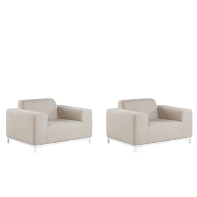 Beliani Set Of 2 Garden Armchairs Beige With White Rovigo