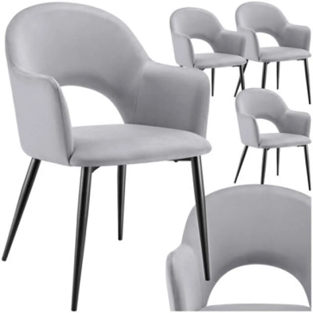Tectake Set Of 4 Dining Chair Sasha- Padded Armchair In Velvet Look, Continuous Backrest - Light Grey