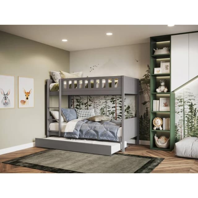 Flair Bea Wooden Bunk Bed with Trundle in Grey Size: Single Grey Unisex Single