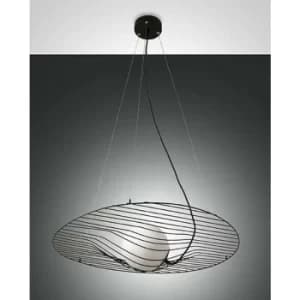 Fabas Luce Homa Wire Frame Pendant Ceiling Light Black Glass, E27