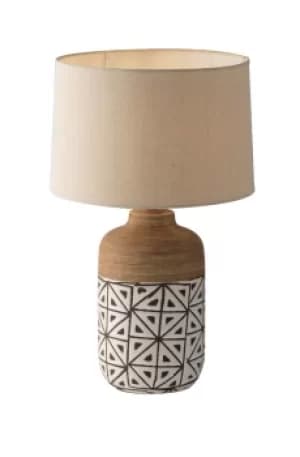 Vietri Ceramic Table Lamp With Fabric Shade, Brown, Ivory, Beige, E27