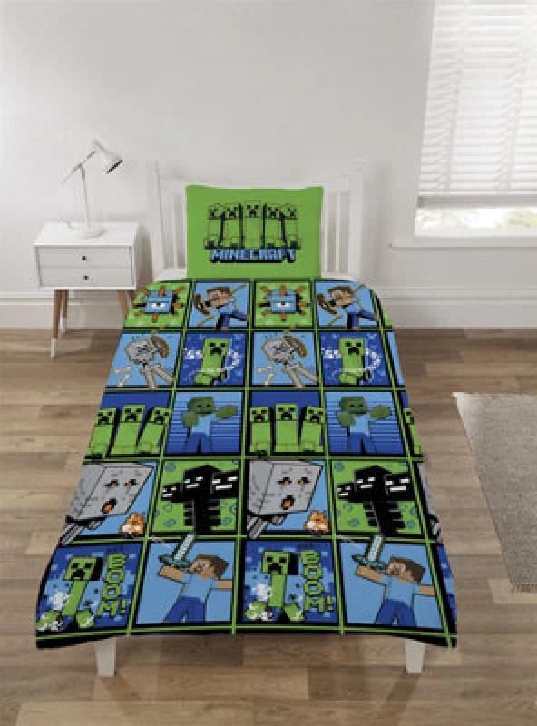 Minecraft Duvet Cover Set Single Creeper Design Bedding Set With Pillowcase Blue Green