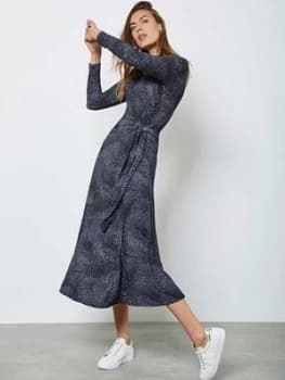 Mint Velvet Animal Print Tie Front Midi Dress - Blue