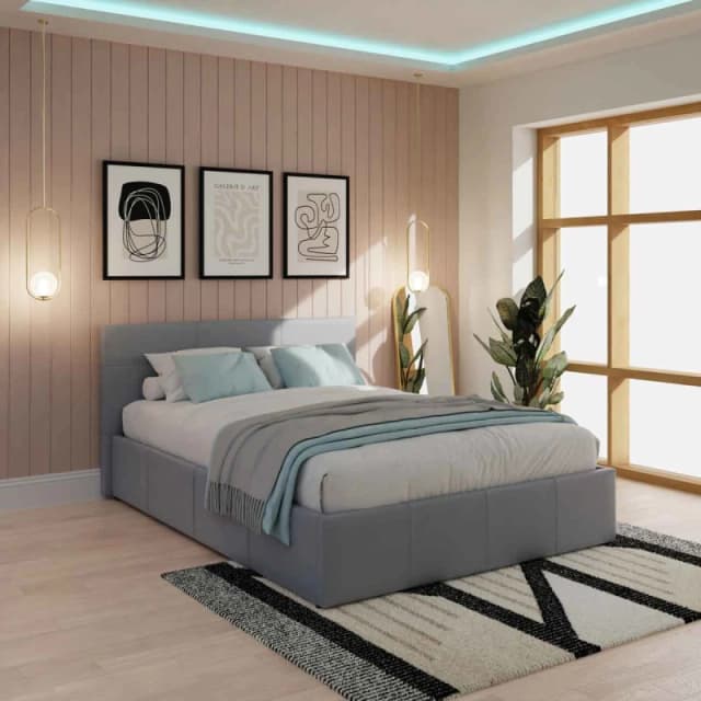 GFW Side Lift Small Double Ottoman Grey Fabric Bed & Bonnel Mattress, Grey SL120GRSB