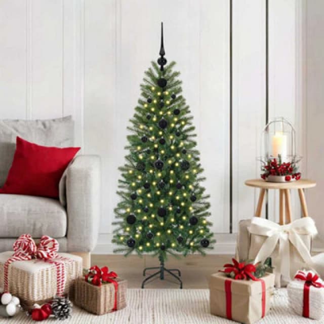 vidaXL Artificial Christmas Tree with 150 LEDs with Black Balls Green 120cm PE and PVC, Green 3397329