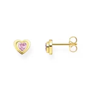 THOMAS SABO Gold Plated Heart Shape Pink Zirconia Stud Earrings