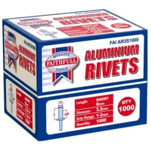 Aluminium Rivets 3.2 X 6MM Short Bulk Pack of 1000