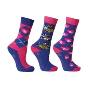 Hy Childrens/Kids Thelwell Collection Race Socks (Pack of 3) (8 UK Child-12 UK Child) (Cobalt Blue/Magenta)