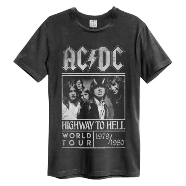 Amplified Amplified Men Highway To Hell Poster AC DC T-Shirt in Charcoal Size: Small Charcoal S Male 5063470154722