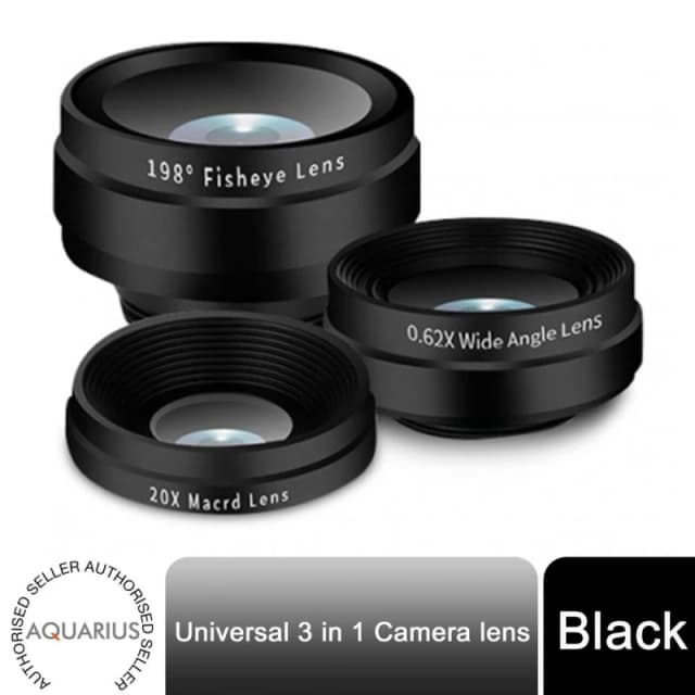 Aquarius Aquarius 3-in-1 Camera Lens Kit - Fisheye, Wide Angle & Macro Lens for iPhone, Samsung, iPad