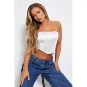 I Saw It First Satin Boned Dipped Hem Corset Top - White