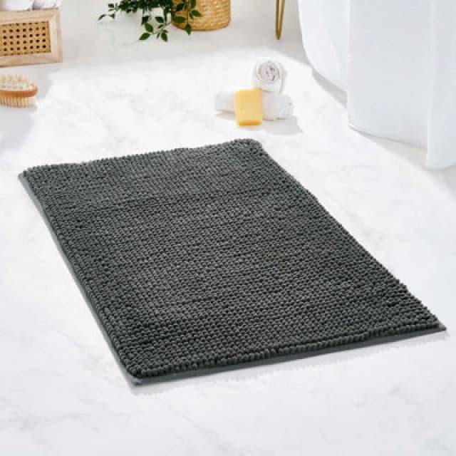 OHS OHS Chenille Bath Mat Noodle Absorbent Non-Slip Soft Shower in Dark Grey Dark Grey One Size Unisex 5027434144211