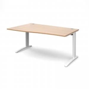 TR10 Left Hand Wave Desk 1600mm - White Frame Beech Top
