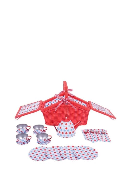 Bigjigs Toys Spotted Basket Tea Set Red
