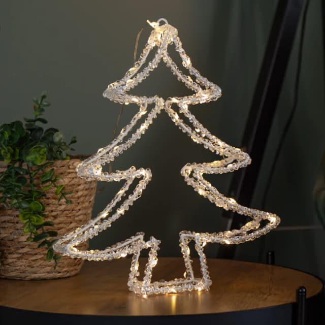 34cm Light up Acrylic Christmas Tree with 80 Warm White Static & Flashing LEDs