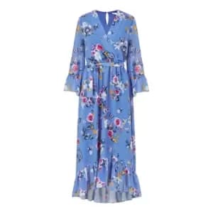 Yumi Blue Floral Butterfly Wrap Dress - Blue