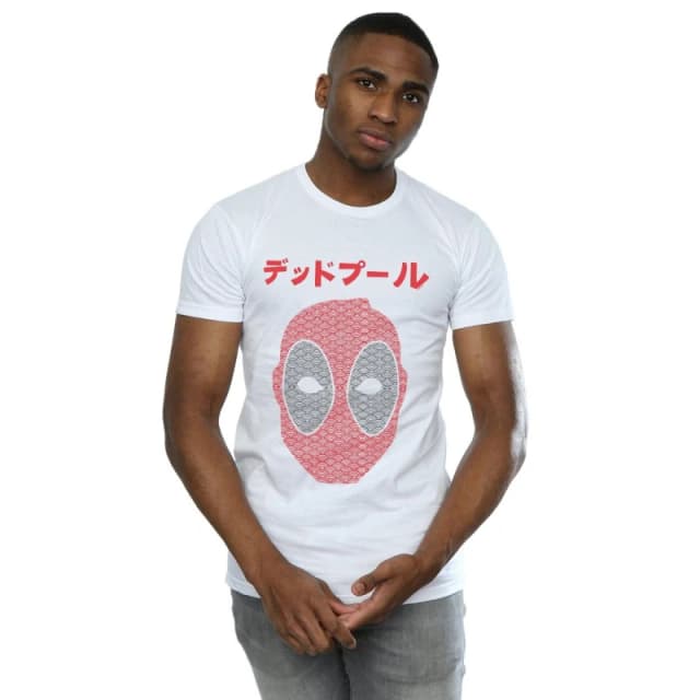 Marvel Marvel Men Deadpool Seigaiha Head T-Shirt in White Size: Small White S Male 5059308622631