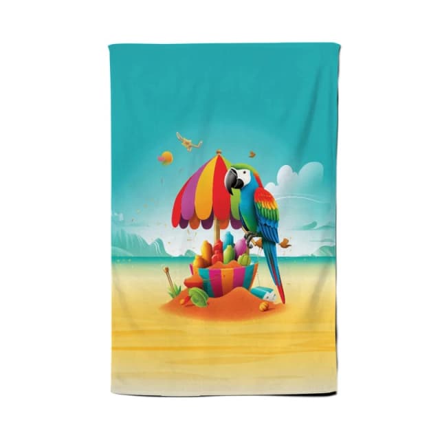 Warren Reed - Designer Parrot On A Beach Holiday Tea Towel in Yellow Yellow Unisex