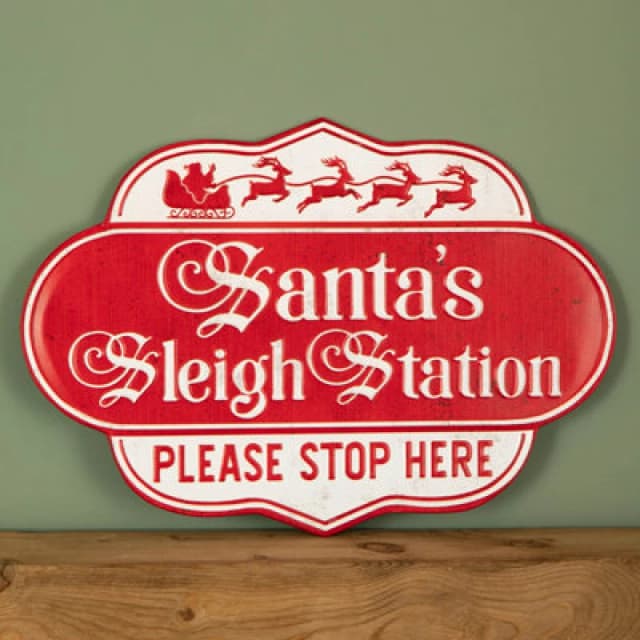 Samuel Alexander 51Cm Red And White Metal Christmas Santa Sleigh Station Sign