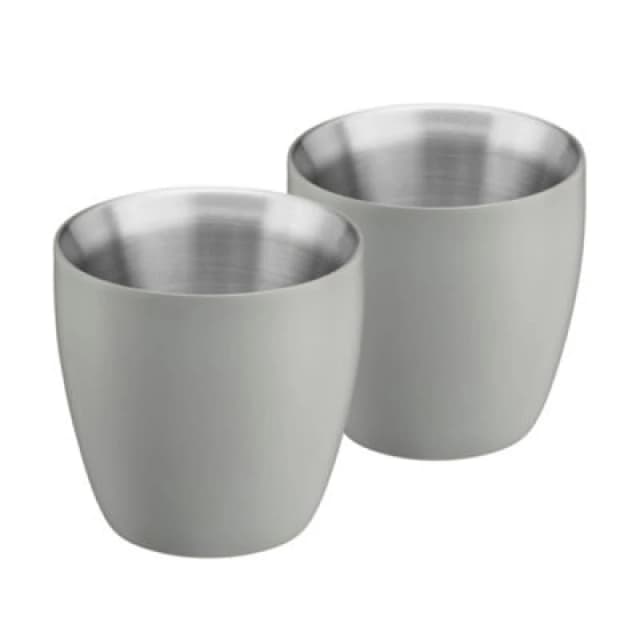 Cooks Professional Set Of 2 Stainless Steel Espresso Coffee Cups - Double Wall Insulated Mini Drinking Mugs - Grey