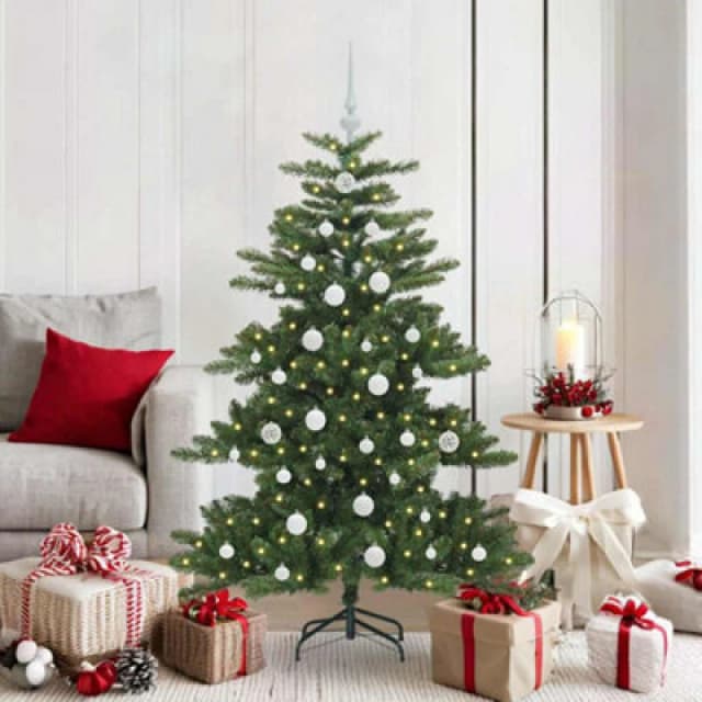vidaXL Artificial Hinged Christmas Tree with 150 LEDs, White Balls 150cm PVC, Green 3397656