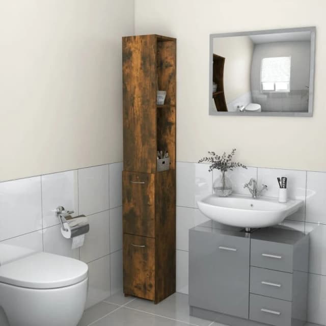 VIDAXL Vidaxl - Bathroom Cabinet Smoked Oak 25x26.5x170cm Engineered Wood 8720286956373