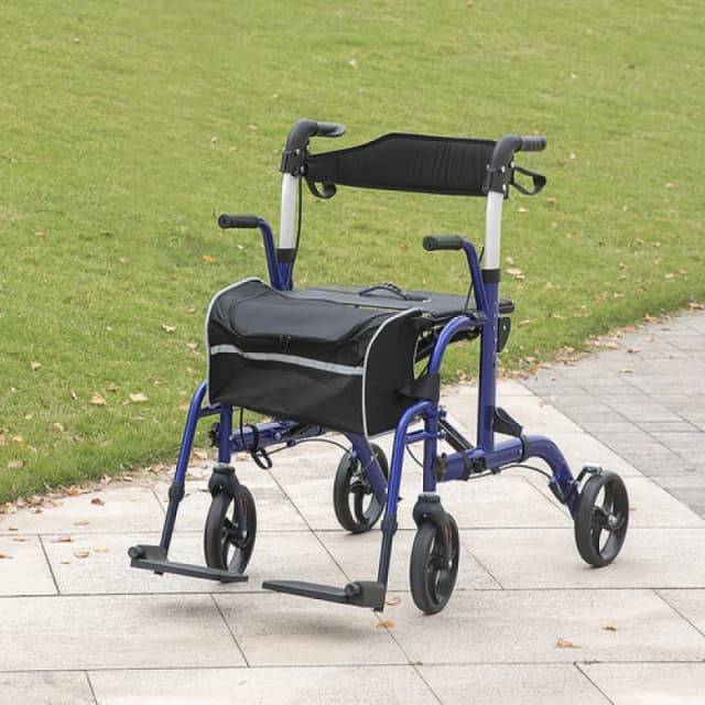 HOMCOM HOMCOM 2 in 1 Wheelchair & Folding Rollator Walker Combo, Pearl Blue Blue One Size Unisex 5063603003095