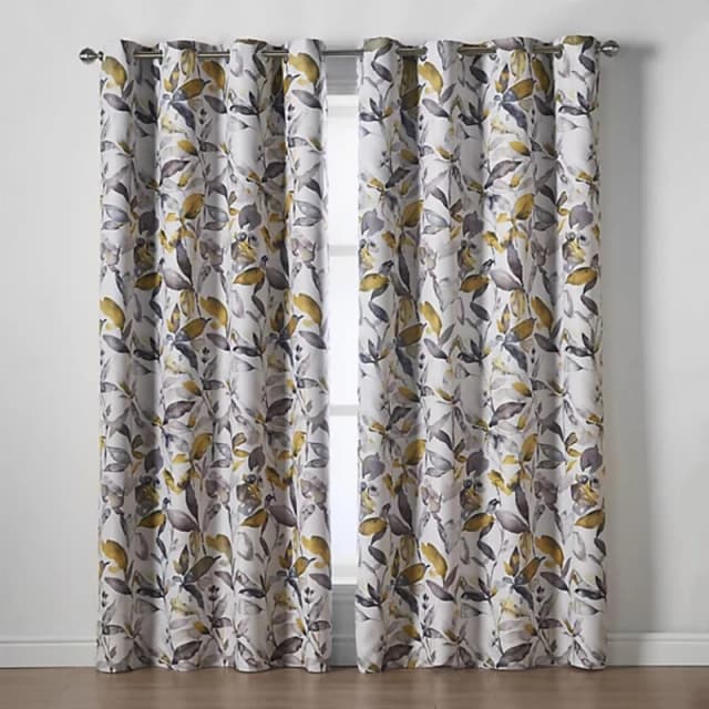 Giverny Blackout Ready Made Eyelet Curtains Ochre