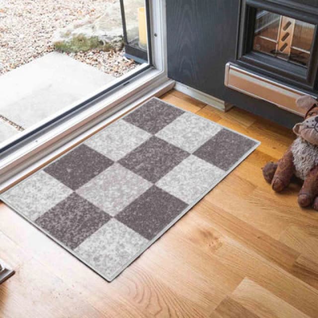 Machine Washable Square Design Anti Slip Doormats Grey 40X60 Cm