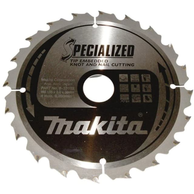 Makita SPECIALIZED Circular Saw Blade for Knot and Nail Cutting B-33102 Diameter: 185mm
