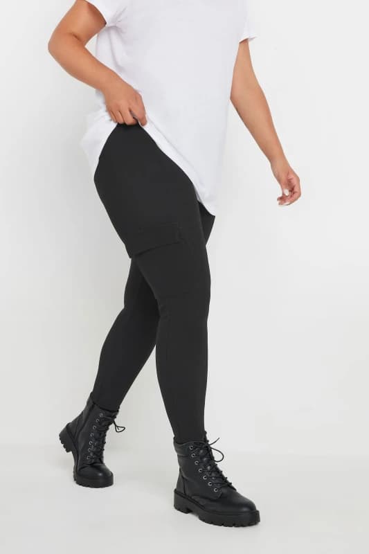 Yours Womens Cargo Leggings in Black Size: 16 Black Female 16