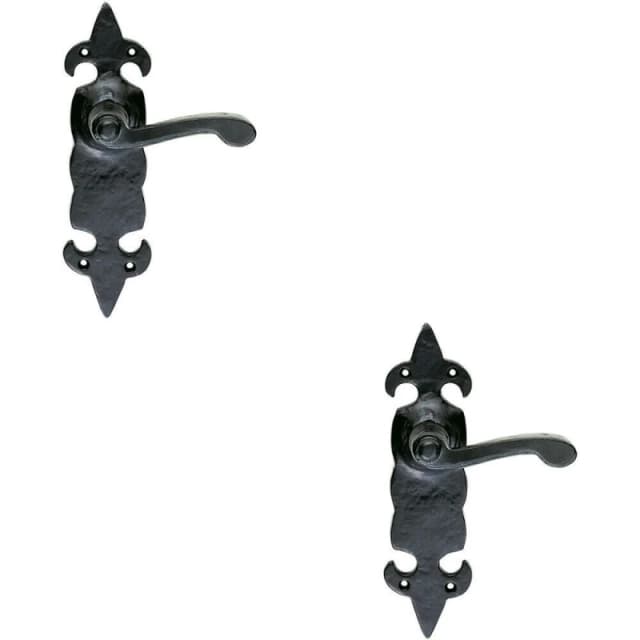 Loops 2x PAIR Forged Scroll Lever Handle on Latch Backplate 206 x 57mm Black Antique Black