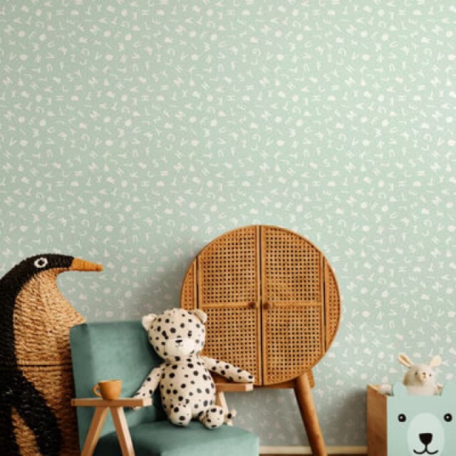 Hoopla Walls Alphabet Jumble Seafoam 10M Wallpaper