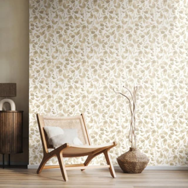 Hoopla Walls Watercolour Leaves - Oyster 10M Wallpaper