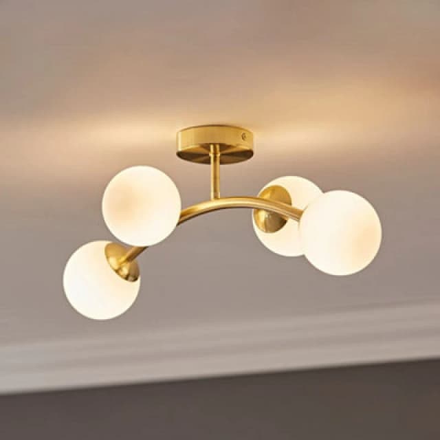 ValueLights Jas 4 Way Ceiling Light with Opal White Frosted Glass Globe Shades Gold