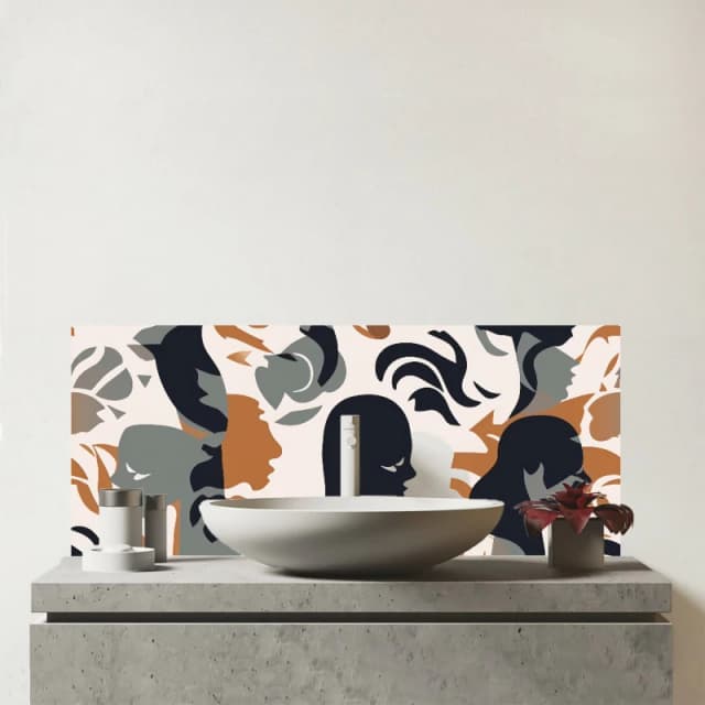 Warren Reed - Designer Abstract Grey Brown Silhouette Glass Bathroom Splashback Brown Unisex